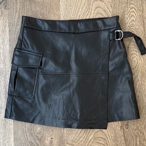Zara Black Faux Leather Skort with Pocket